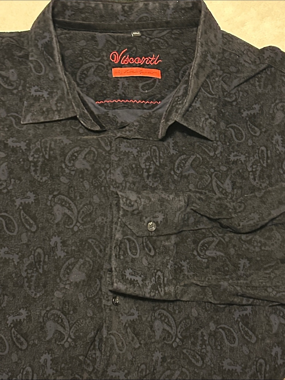 Luchiano Visconti Black Paisley Button Down Shirt 3XLT Big & Tall Long Sleeve